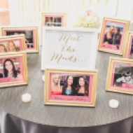 Meet the Maids Framed Photos at Bridal Shower. Pink, Gold, and White Bridal Shower. Nicole Klym Photography.
